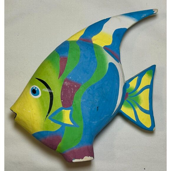 2 Vintage Hand-Painted Whimsical Bright Tropical Paper Resin Fish Figurines - Picture 7 of 7